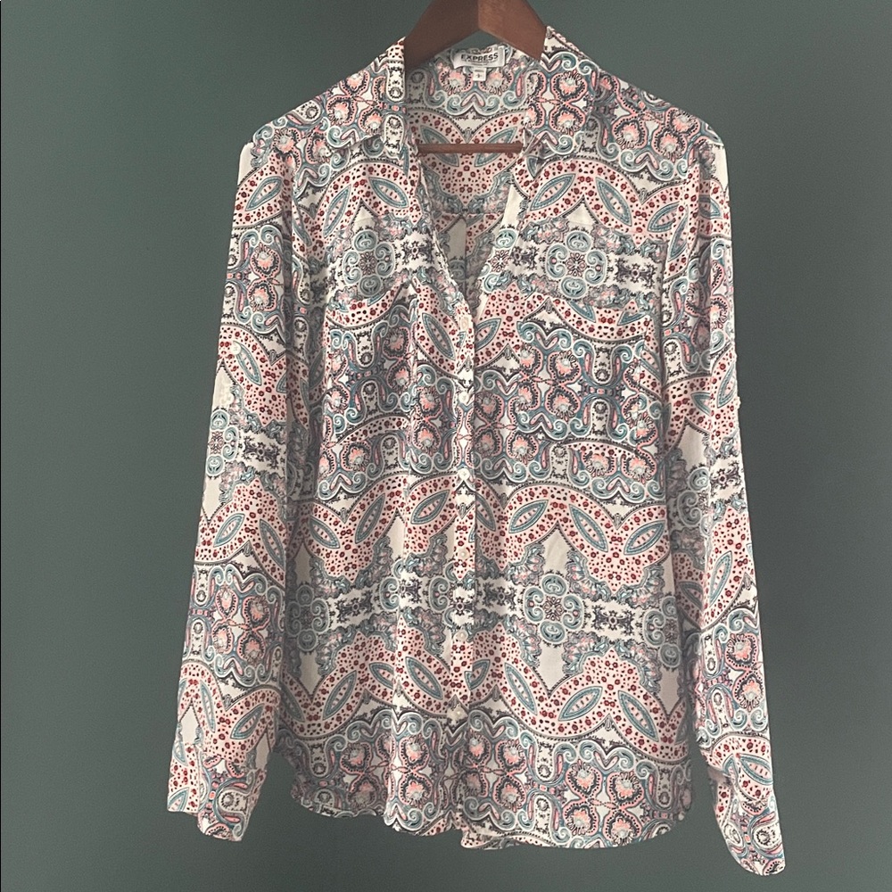 Express Multicolor Patterned Blouse Neon Color De… - image 2